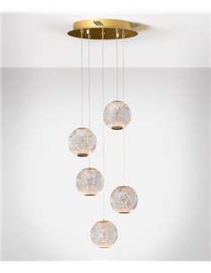 Lámpara colgante Austral – Schuller – Lámpara decorativa con 5 tulipas esféricas símil cristal tallado 2