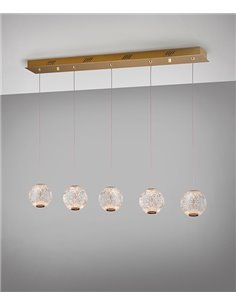 Lámpara colgante lineal Austral – Schuller – Diseño elegante con 5 tulipas de acrílico