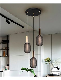 Lámpara colgante Micrón – Schuller – Lámpara LED de 3 luces con doble tulipa