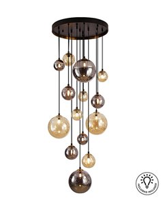 Lámpara colgante Dark – Schuller – Lámpara con 14 luces, tulipas de cristal ámbar y gris 2