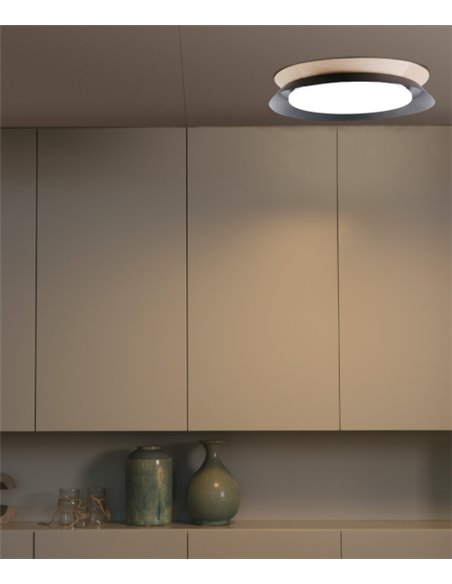 Plafón Techo Tender - Faro - LED Blanco y Madera, estilo nórdico, Ø 45 cm