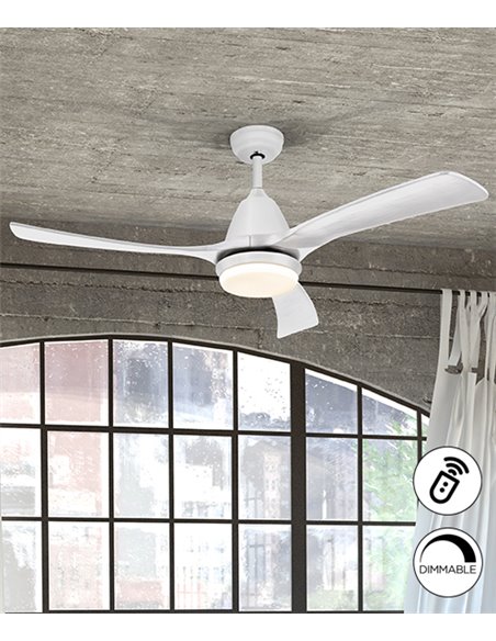 Ventilador de techo con luz Aspas – Schuller – Aspas blancas, 6 velocidades