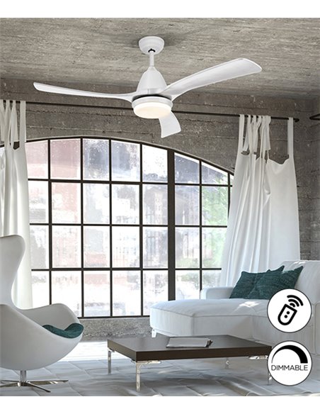 Ventilador de techo con luz Aspas – Schuller – Aspas blancas, 6 velocidades