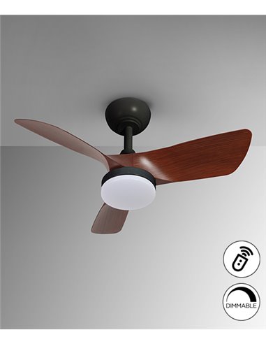 Ventilador de techo con luz Tropic – Schuller – Motor DC, 6 velocidades, acabado nogal