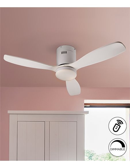 Ventilador de techo Mini Siroco – Schuller – Ventilador blanco, motor DC, 6 velocidades