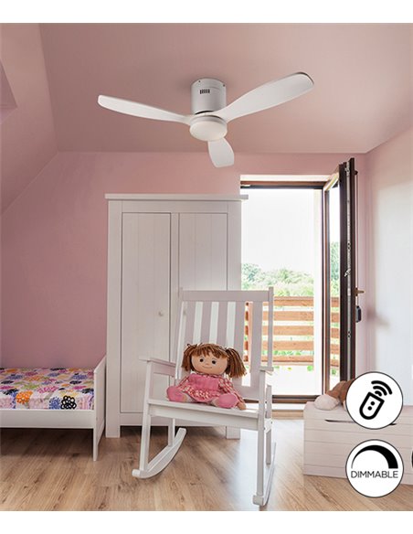 Ventilador de techo Mini Siroco – Schuller – Ventilador blanco, motor DC, 6 velocidades