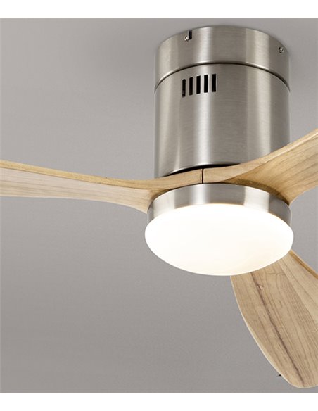 Ventilador de techo con luz Siroco – Schuller – 6 velocidades, palas de madera
