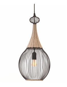 Lámpara colgante Zagoratan – IDP Lampshades – Lámpara vintage de metal negro y rattan natural 2