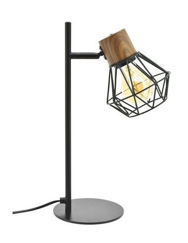 Lámpara de mesa Sequoia – IDP Lampshades – Pantalla jaula orientable, metal negro y efecto madera 