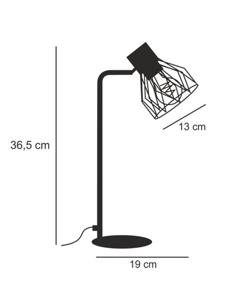 Lámpara de mesa Sequoia – IDP Lampshades – Pantalla jaula orientable, metal negro y efecto madera 