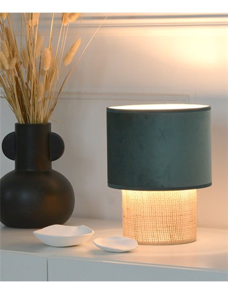 Lámpara de mesa Bamaka – IDP Lampshades -  Lámpara textil de terciopelo y base de sisa