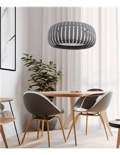 Lámpara colgante Bob - IDP Lampshades - Pantalla textil lisa, blanco y gris, estilo contemporáneo