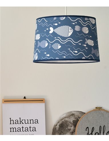 Lámpara colgante Maurice – IDP Lampshades - Lámpara infantil con pantalla textil azul Lámpara colgante Maurice – IDP Lampshades - Lámpara infantil con pantalla textil azul