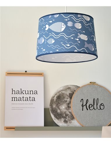 Lámpara colgante Maurice – IDP Lampshades - Lámpara infantil con pantalla textil azul Lámpara colgante Maurice – IDP Lampshades - Lámpara infantil con pantalla textil azul