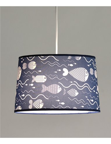 Lámpara colgante Maurice – IDP Lampshades - Lámpara infantil con pantalla textil azul Lámpara colgante Maurice – IDP Lampshades - Lámpara infantil con pantalla textil azul