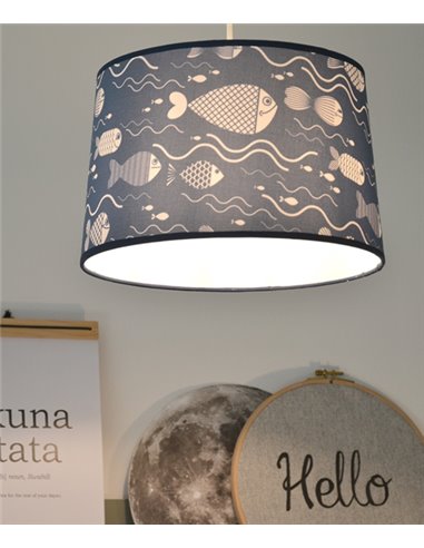 Lámpara colgante Maurice – IDP Lampshades - Lámpara infantil con pantalla textil azul Lámpara colgante Maurice – IDP Lampshades - Lámpara infantil con pantalla textil azul