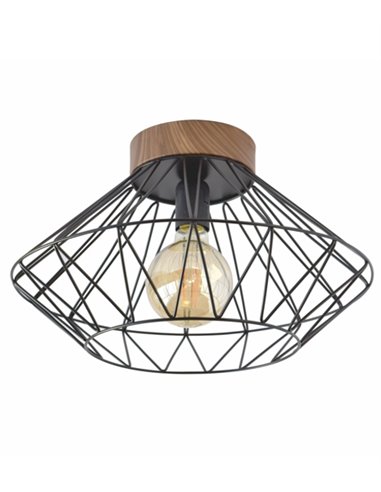 Plafón de techo Sequoia – IDP Lampshades – Lámpara jaula de metal y efecto madera