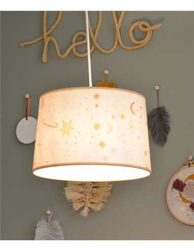 Lámpara colgante Galilée – IDP Lampshades - Lámpara infantil con pantalla textil mostaza Lámpara colgante Galilée – IDP Lampshades - Lámpara infantil con pantalla textil mostaza