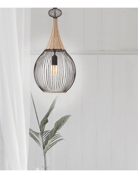 Lámpara colgante Zagoratan – IDP Lampshades – Lámpara vintage de metal negro y rattan natural