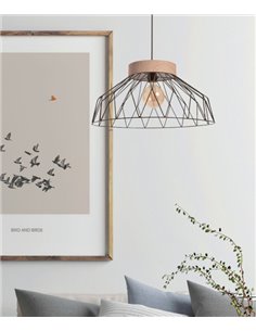 Lámpara colgante Clayton - IDP Lampshades – Lámpara tipo jaula en 2 colores, detalle madera