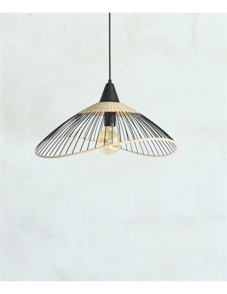 Lámpara colgante Kasteli – IDP Lampshades - Lámpara negra y rattan natural, 3 tamaños