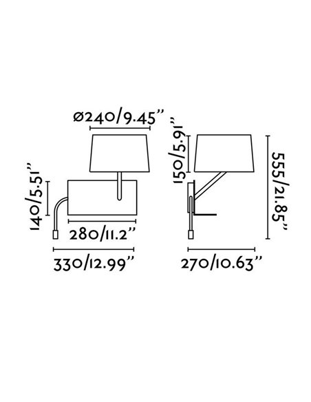 Aplique de pared Handy Derecha – Faro – Lámpara con bandejita y lector