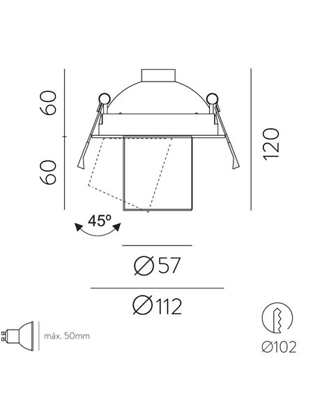 Foco de techo empotrable Gina – ACB – Lámpara orientable, GU10