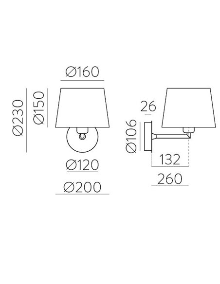 Lámpara para pared Stilo – ACB – Aplique de pared negro, Pantalla blanca