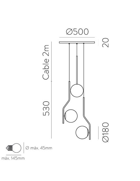 Lámpara colgante de techo Maui – ACB - 3 luces, Lámpara tipo bola