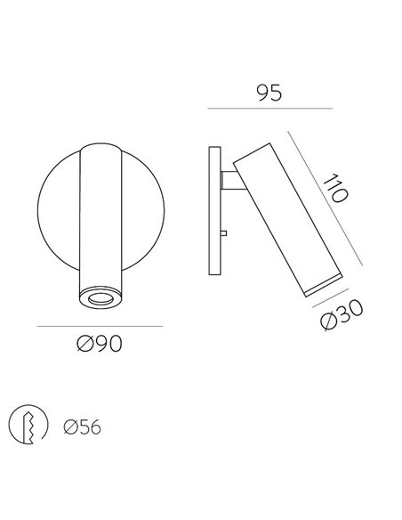 Aplique de pared Atria – ACB – Empotrable, Lámpara de lectura, Cabezal orientable, LED 3000K 