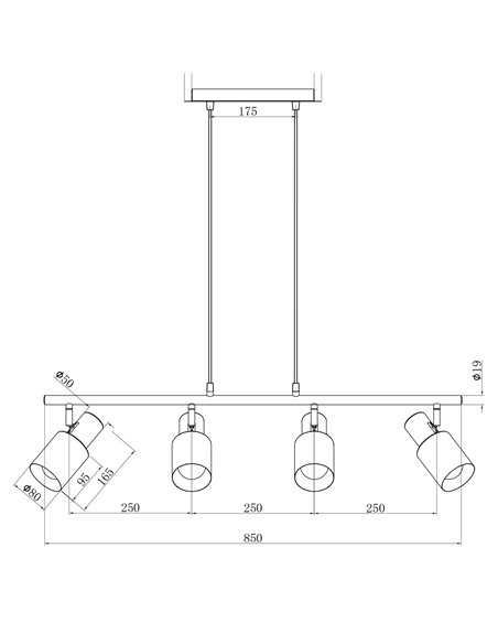 Lámpara colgante Maena – AJP – Diseño horizontal, focos orientables