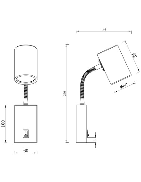 Aplique de pared Tayron – AJP – Lámpara de lectura orientable