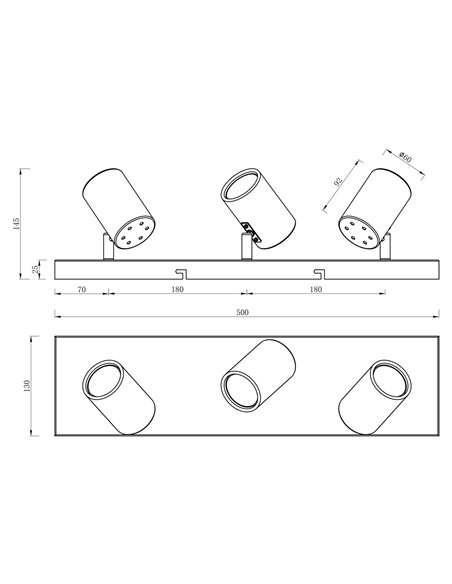 Regleta de techo Paros – AJP – Lámpara de 3 luces orientables