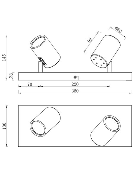 Lámpara regleta de techo Paros – AJP – Lámpara con 2 focos orientables