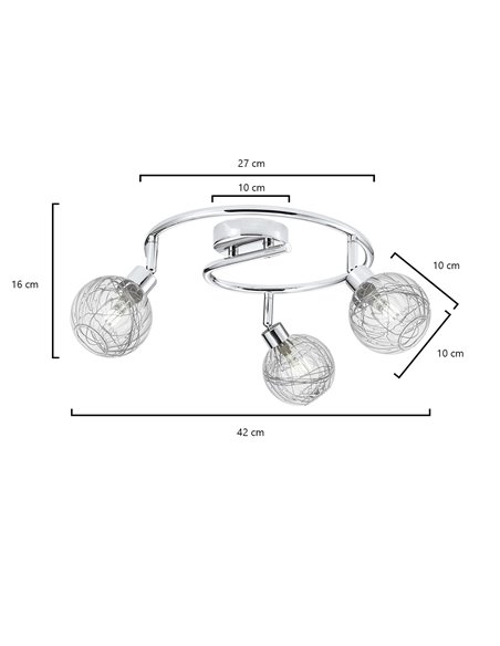 Plafón de techo Rolo – AJP – Lámpara de metal y cristal, 3 luces