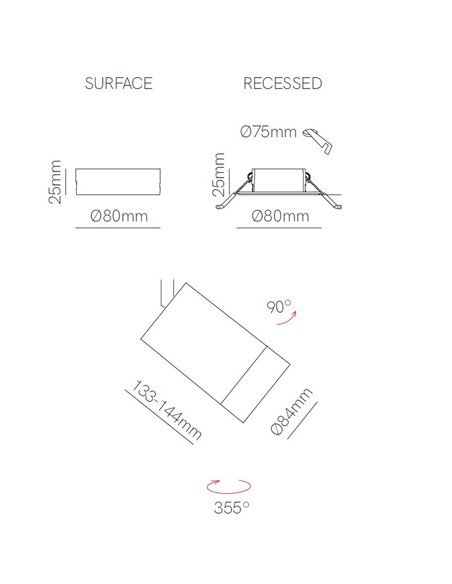 Foco de techo de superficie/empotrable Crown - Beneito & Faure - Lámpara de techo orientable