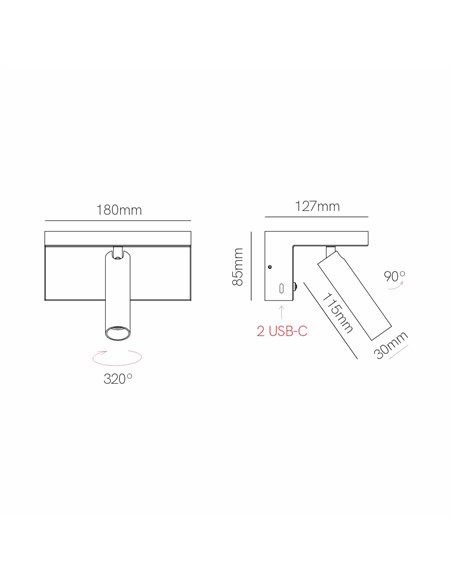 Lámpara de pared Beam – Beneito & Faure – Foco orientable con USB-C