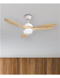 Ventilador con luz Calar - FORLIGHT - Ventilador ultrasilencioso, blanco y madera, LED regulable