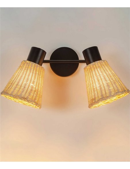 Aplique de pared Nature Double - FORLIGHT - Lámpara de con 2 pantallas de ratán orientables