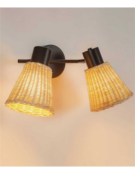 Aplique de pared Nature Double - FORLIGHT - Lámpara de con 2 pantallas de ratán orientables