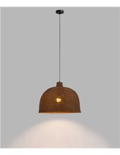 Lámpara colgante Cortic - FORLIGHT - Diseño boho chic, pantalla de ratán marrón