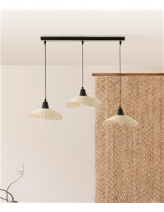 Lámpara colgante  Kasteli - IDP Lampshades - Diseño lineal con 3 luces, lámpara de mimbre