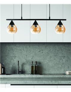 Lámpara colgante Daiki - IDP Lampshades - Lámpara lineal con 3 pantallas de cristal ámbar