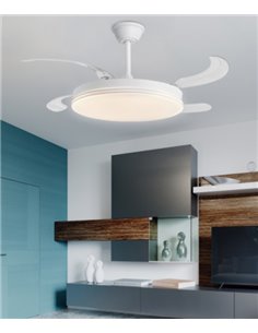 Ventilador de techo con luz Ecos - AJP - Ventilador blanco con palas retráctiles