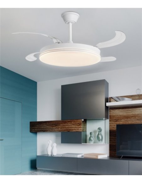 Ventilador de techo con luz Ecos - AJP - Ventilador blanco con palas retráctiles