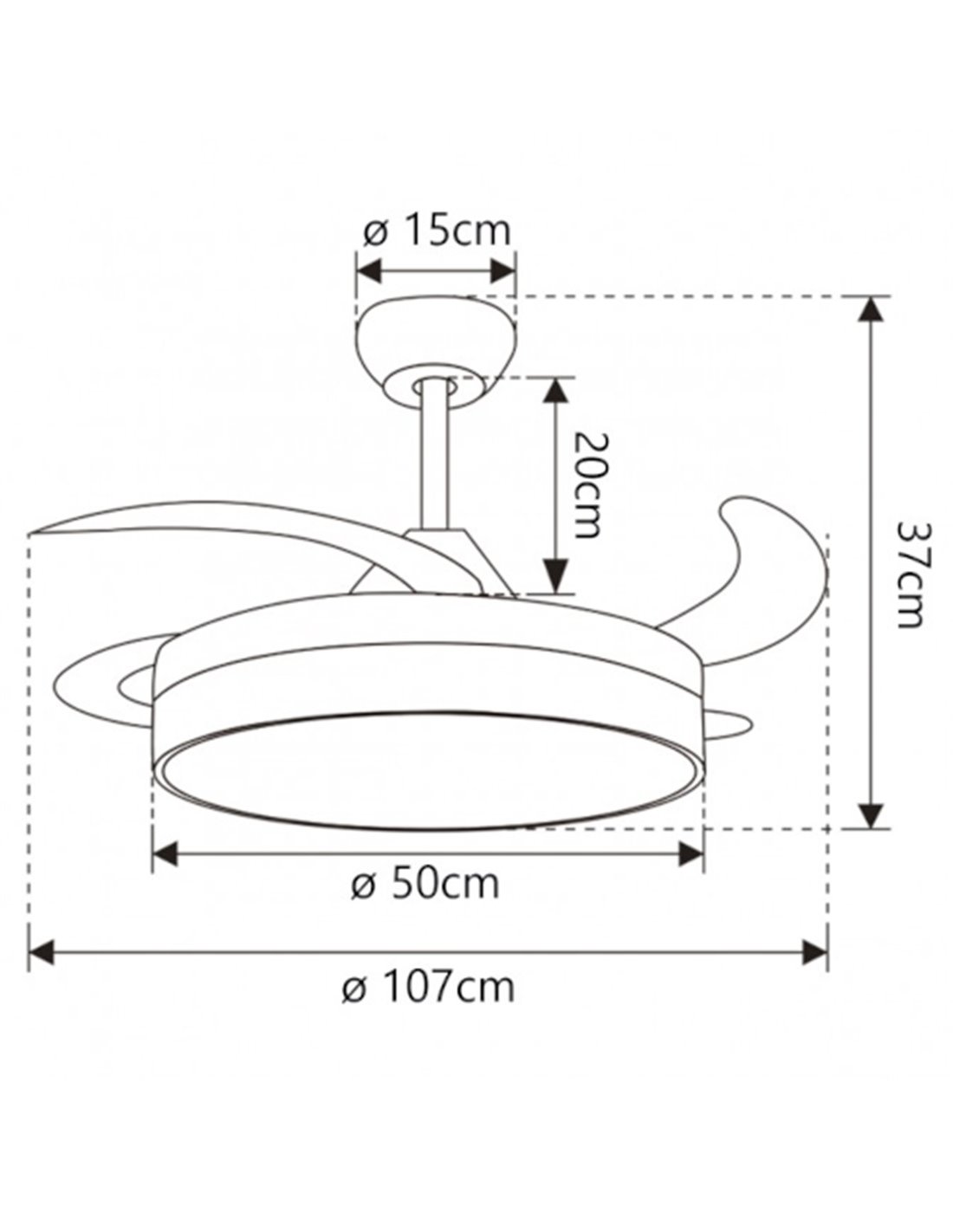 Ventilador de techo con luz Togo - AJP - Ventilador blanco LED con palas retráctiles Ventilador de techo con luz Togo - AJP - Ventilador blanco LED con palas retráctiles