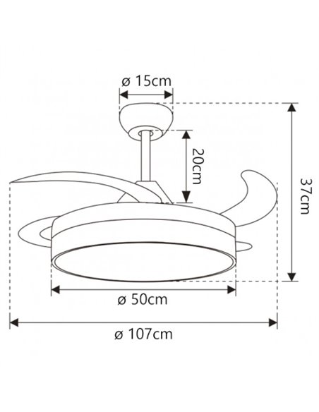 Ventilador de techo con luz Zafir - AJP - Palas desplegables, 6 velocidades