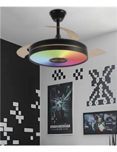 Ventilador de techo con luz Enio - AJP - Ventilador DC negro con aspas desplegables, 6 velocidades