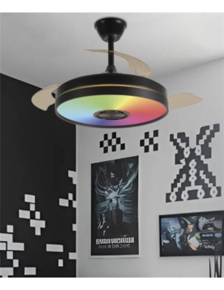 Ventilador de techo con luz Enio - AJP - Ventilador DC negro con aspas desplegables, 6 velocidades