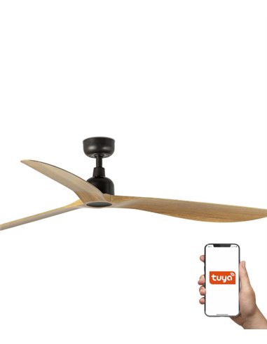 Ventilador de techo Outwood L Smart - Faro - Ventilador sin luz apto para exteriores, madera roble